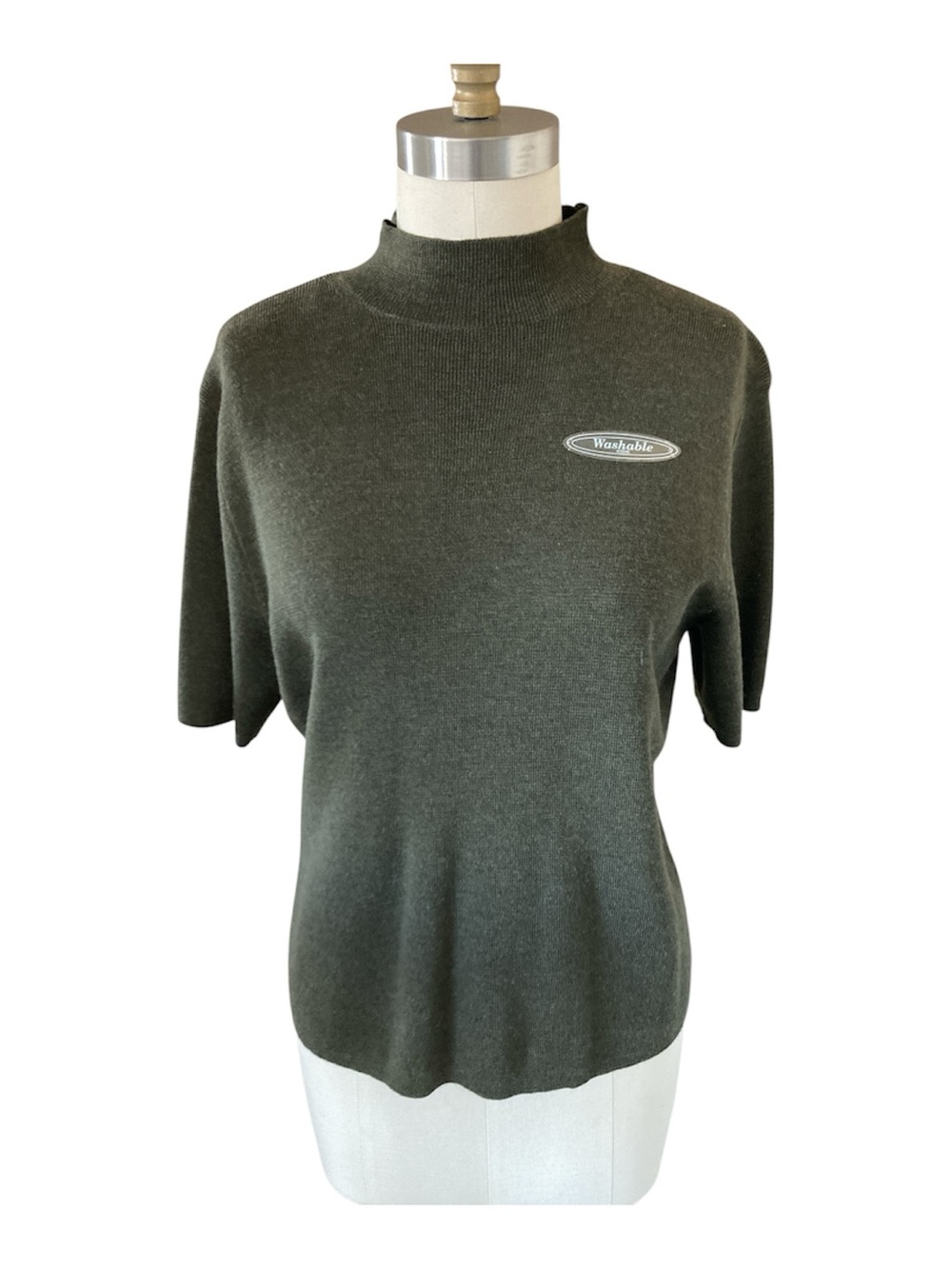 Pendleton Forest Green Short Sleeve Mock Neck 100% Merino Wool washable Sweater